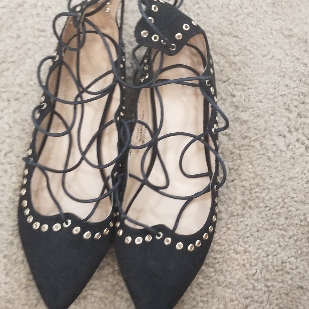 2 Pairs New Charlotte Russe Laced Black Flats sz 8